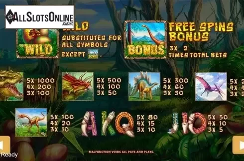 Paytable . Dinosaur Century from PlayStar