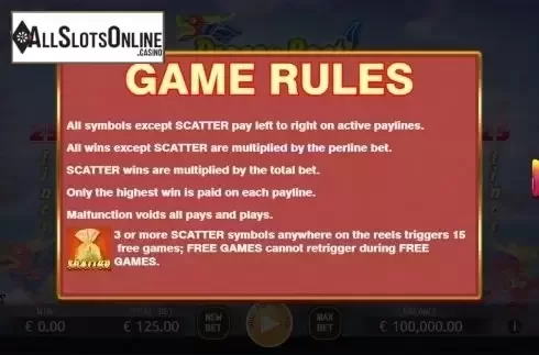 Paytable . Dragon Boat from KA Gaming