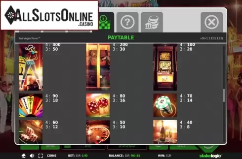 Paytable 4. Las Vegas Fever from StakeLogic
