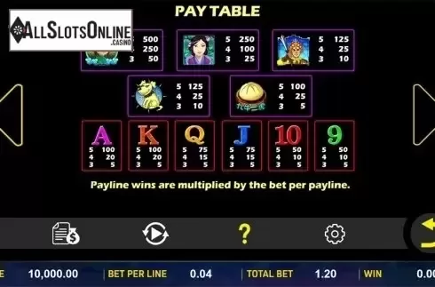 Paytable . Lotus Lantern from Aspect Gaming