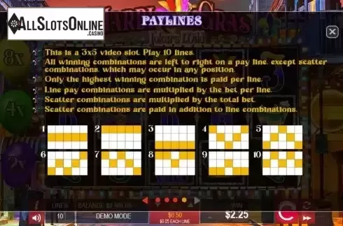 Paylines screen