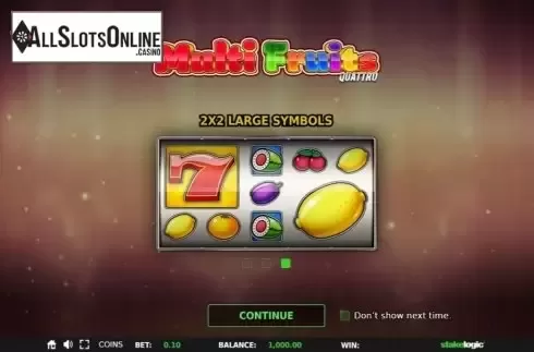 Start Screen. Multi Fruits Quattro from StakeLogic