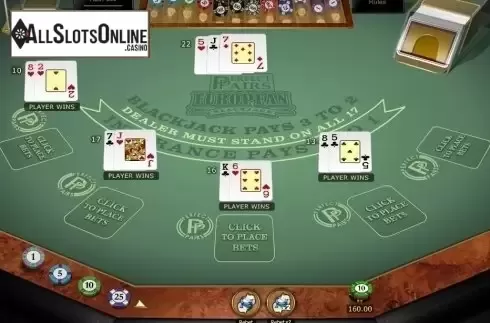 Game Screen. Perfect Pairs European Blackjack Gold MH from Microgaming