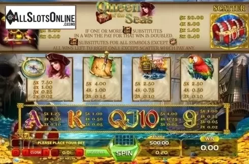 Paytable. Queen Of The Seas from GameArt