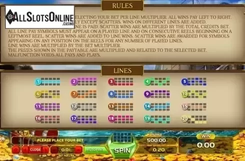 Paytable 3. Queen Of The Seas from GameArt