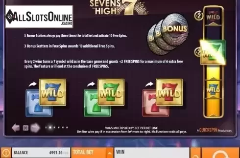 Paytable 2. Sevens High (Quickspin) from Quickspin