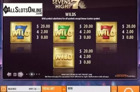 Paytable 3. Sevens High (Quickspin) from Quickspin