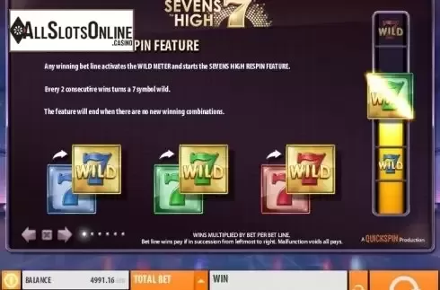 Paytable 1. Sevens High (Quickspin) from Quickspin