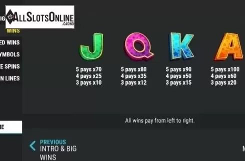 Paytable 2. Step on Up Slots from Slot Factory