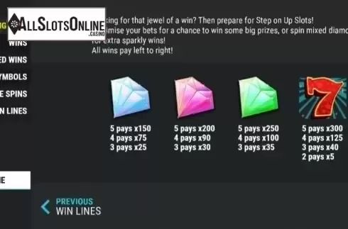 Paytable 1. Step on Up Slots from Slot Factory