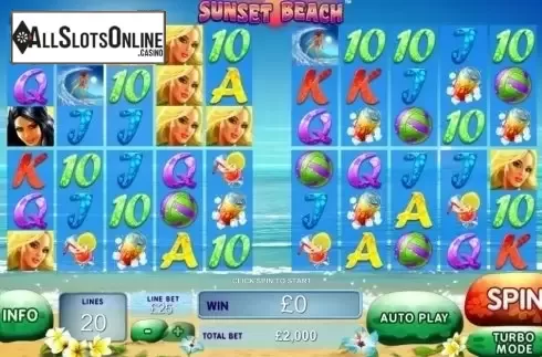 Reels screen. Sunset Beach from Playtech