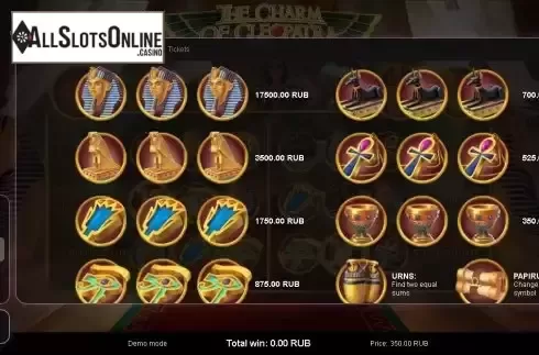 Paytable screen