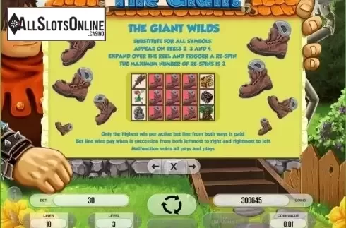 Paytable 1. The Giant from Fugaso