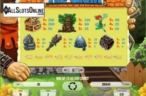 Paytable 2. The Giant from Fugaso