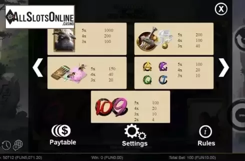 Paytable screen