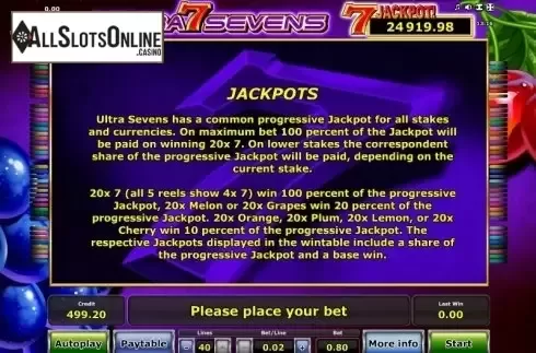 Paytable 2. Ultra Sevens from Greentube