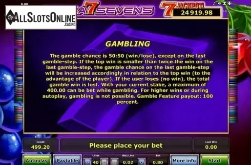 Paytable 4. Ultra Sevens from Greentube