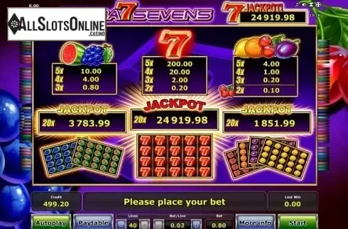 Paytable 1. Ultra Sevens from Greentube