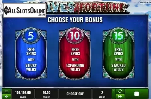 Free spins intro screen. Wolves of Fortune from Playreels