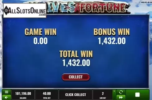 Total win screen. Wolves of Fortune from Playreels
