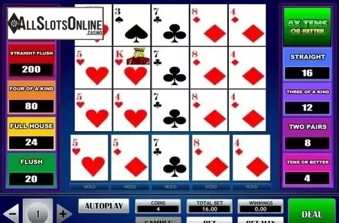 Game Screen. 4x Tens Or Better Poker from iSoftBet