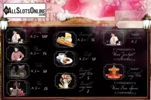 Paytable. Cafe de Paris (XIN Gaming) from XIN Gaming