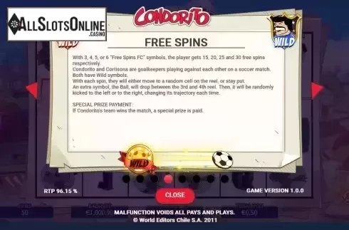 Free Spins screen