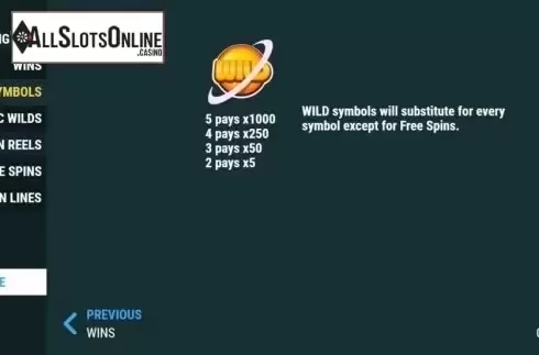 Paytable 3. Cosmic Wilds from Slot Factory