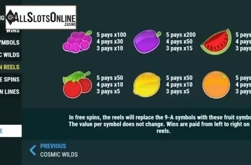 Paytable 4. Cosmic Wilds from Slot Factory