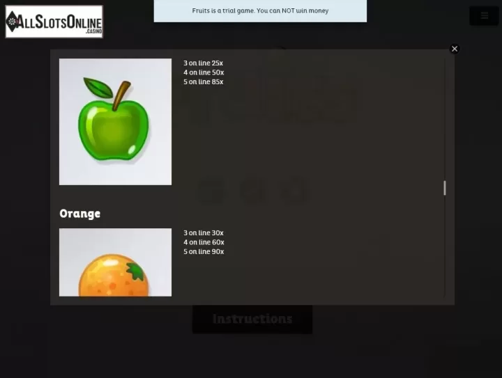 Paytable 8. Fruits (Spigo) from Spigo