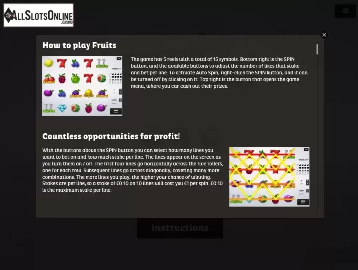 Paytable 1. Fruits (Spigo) from Spigo