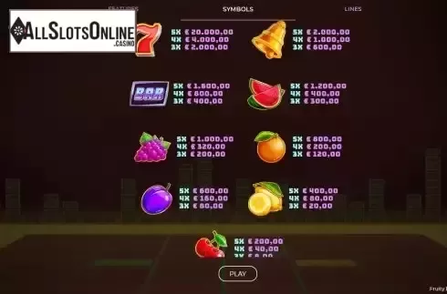 Paytable screen