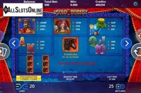 Paytable. Gold & Horse from DLV