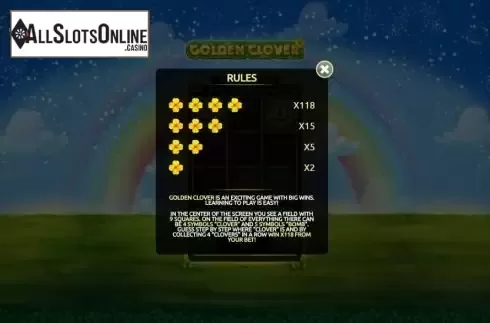 Paytable and rules screen