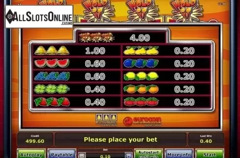 Paytable 1. Hold it Casino from Greentube