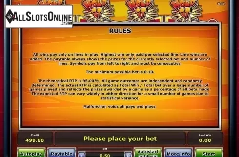 Paytable 3. Hold it Casino from Greentube