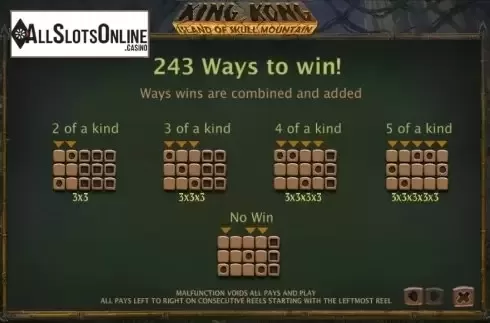 Paytable 2. King Kong: Island of Skull Mountain from NYX Gaming Group