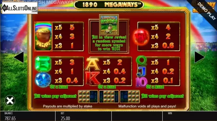 Paytable. Luck O' The Irish Megaways from Blueprint