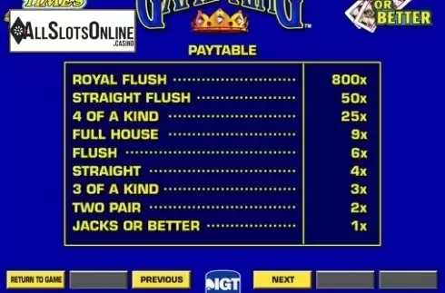 Screen3. Match Times Pay Jacks or Better from IGT