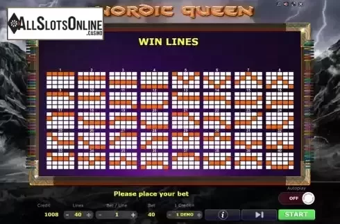Paylines screen