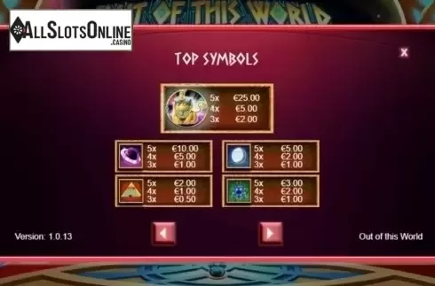 Paytable 1. Out of this World (Live 5) from Live 5