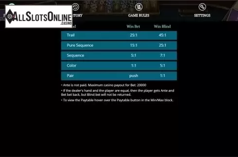 Paytable . Poker Teen Patti from Evoplay Entertainment