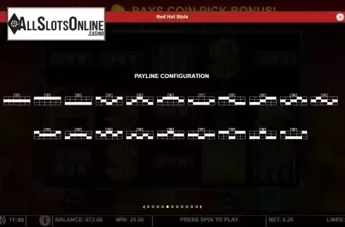 Paylines screen