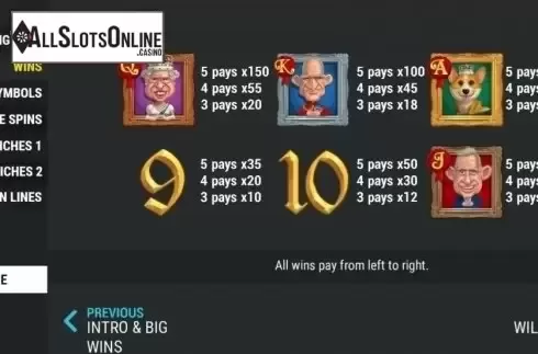Paytable 2. Reel Royalty from Slot Factory