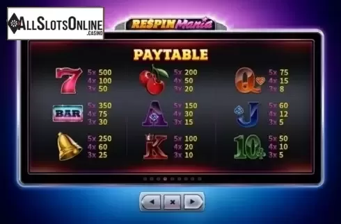 Paytable 4. Respin Mania from Skywind Group