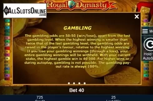 Paytable 4. Royal Dynasty from Greentube