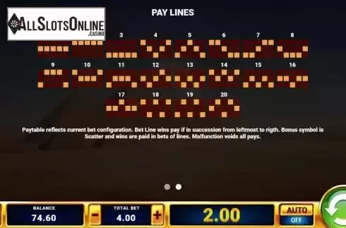 Paylines screen