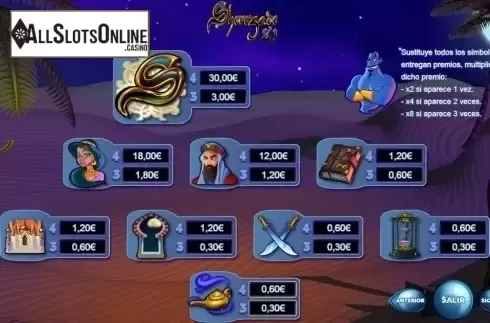 Paytable 1. Sherezade 81 from R. Franco