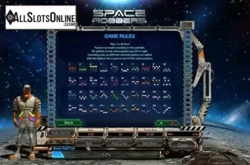 Paytable 4. Space Robbers from GamesOS