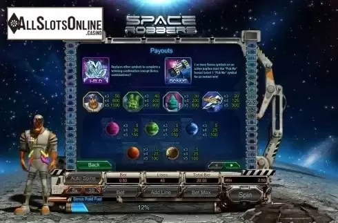 Paytable 1. Space Robbers from GamesOS